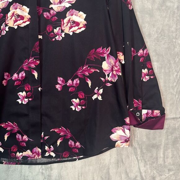Chico’s Black Purple Floral Button Front Top Long Sleeve Blouse Size 2 - Picture 4 of 8
